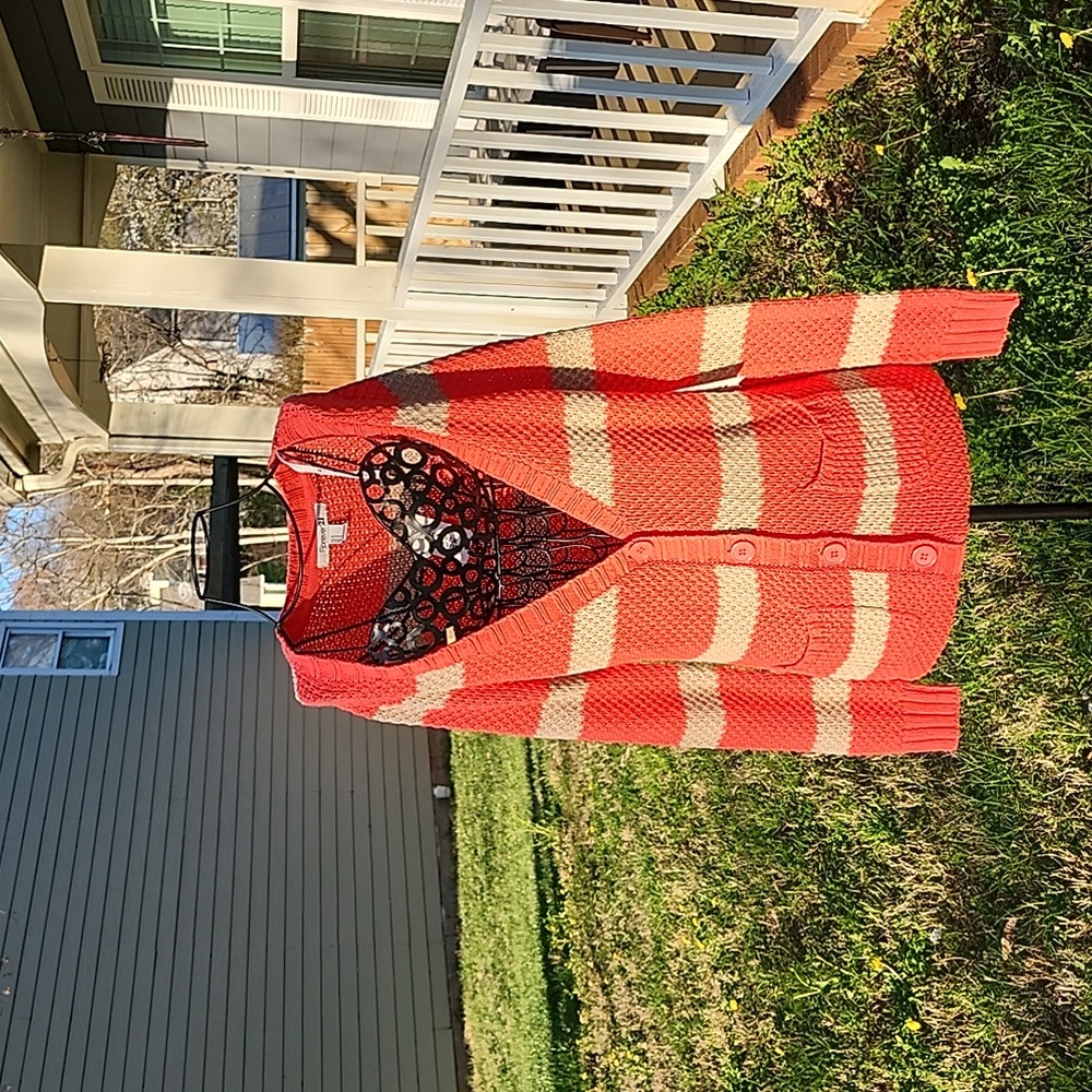 NWT Forever 21 Cardigan Orange and Tan Button Down Sweater Size Small